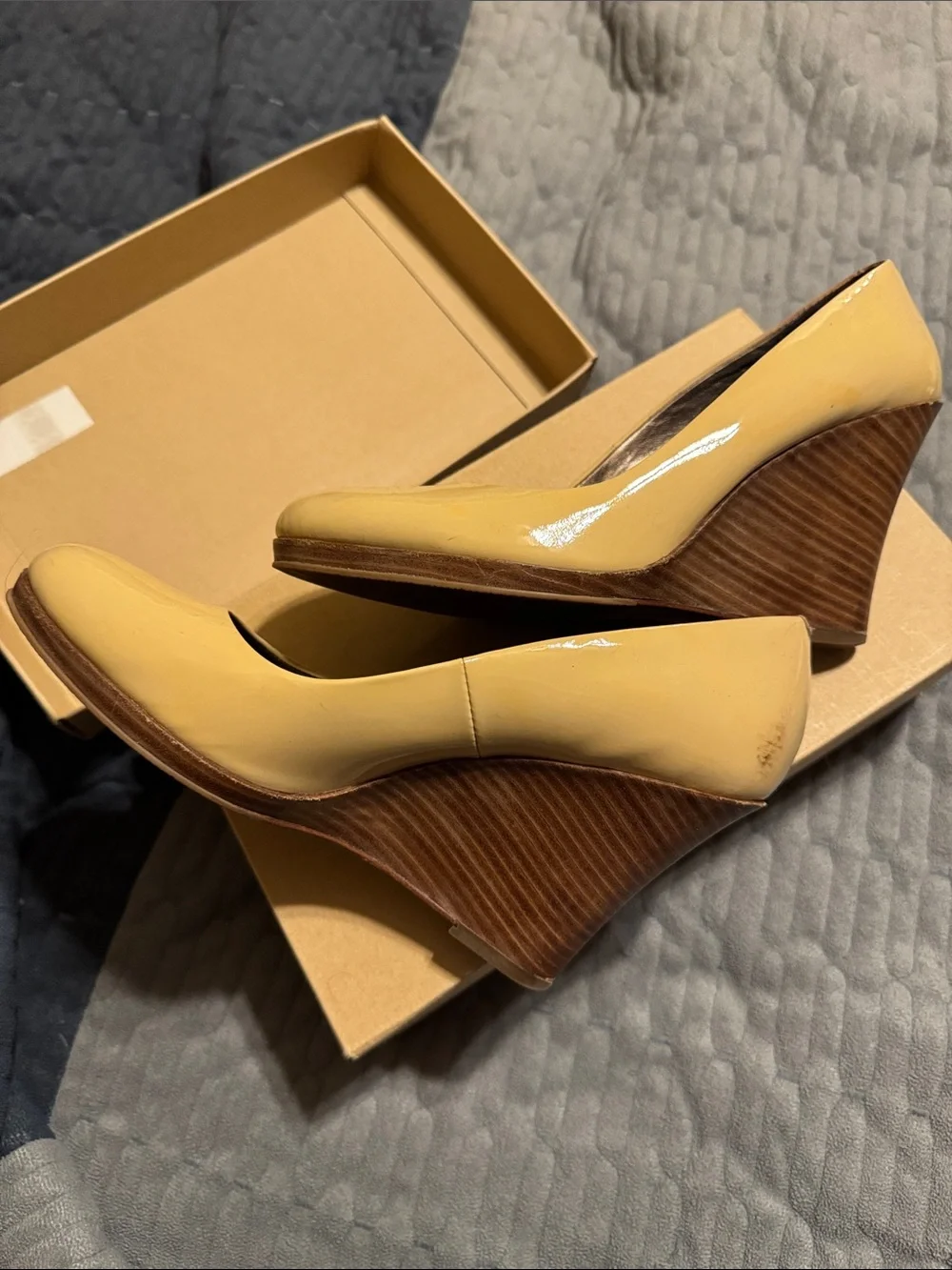 Women’s beige Patent Wedge Pumps